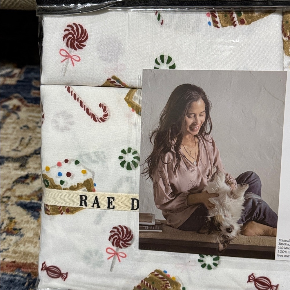 NWT Rae Dunn Holiday Print Full Sheet Set - White and Green CANDYLAND - Picture 4 of 4